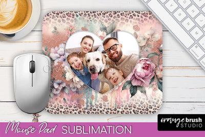 Flowers Photo Frame Mouse Pad Sublimation, Add Your Picture Sublimation OrangeBrushStudio 