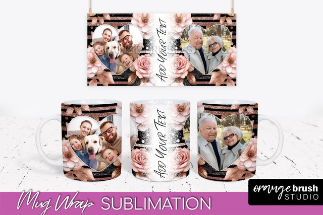 Flowers Photo Frame Mug Wrap - Add Picture Mug Sublimation Sublimation OrangeBrushStudio 