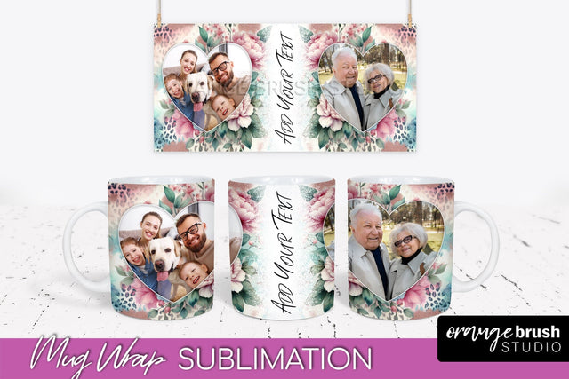 Flowers Photo Frame Mug Wrap - Add Picture Mug Sublimation Sublimation OrangeBrushStudio 