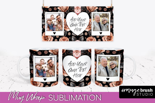 Flowers Photo Frame Mug Wrap - Add Picture Mug Sublimation Sublimation OrangeBrushStudio 