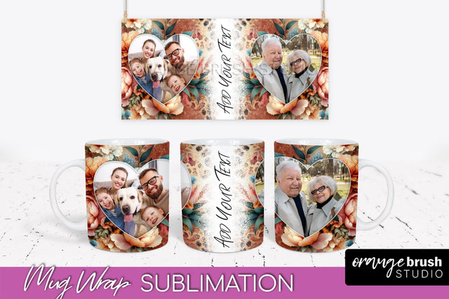Flowers Photo Frame Mug Wrap - Add Picture Mug Sublimation Sublimation OrangeBrushStudio 