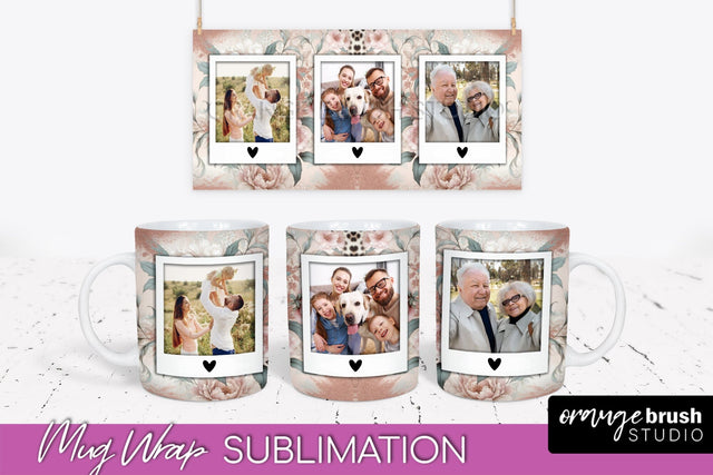 Flowers Photo Frame Mug Wrap - Add Picture Mug Sublimation Sublimation OrangeBrushStudio 