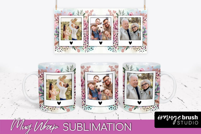 Flowers Photo Frame Mug Wrap - Add Picture Mug Sublimation Sublimation OrangeBrushStudio 