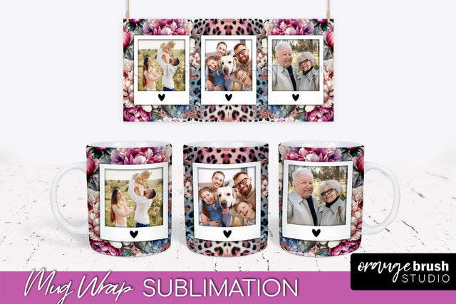 Flowers Photo Frame Mug Wrap - Add Picture Mug Sublimation Sublimation OrangeBrushStudio 