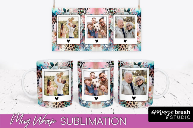 Flowers Photo Frame Mug Wrap - Add Picture Mug Sublimation Sublimation OrangeBrushStudio 