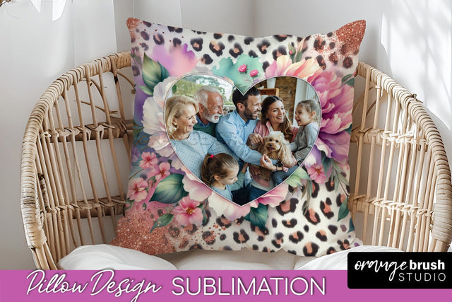 Flowers Photo Frame Pillow Sublimation - Add Your Picture Sublimation OrangeBrushStudio 