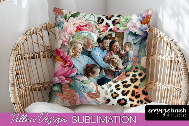 Flowers Photo Frame Pillow Sublimation - Add Your Picture Sublimation OrangeBrushStudio 