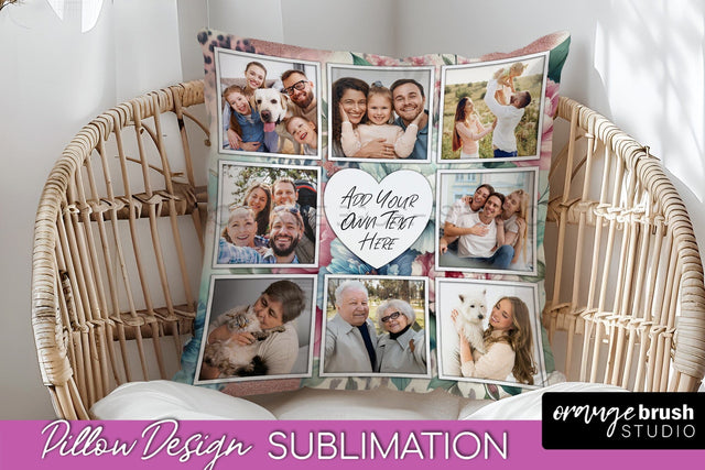 Flowers Photo Frame Pillow Sublimation - Add Your Picture Sublimation OrangeBrushStudio 