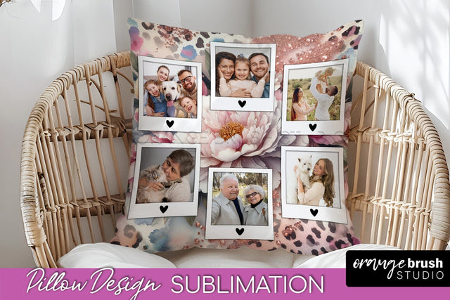 Flowers Photo Frame Pillow Sublimation - Add Your Picture Sublimation OrangeBrushStudio 