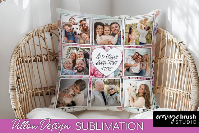 Flowers Photo Frame Pillow Sublimation - Add Your Picture Sublimation OrangeBrushStudio 