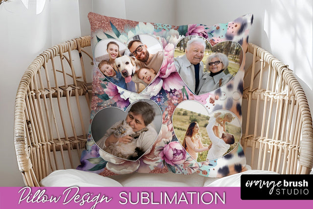 Flowers Photo Frame Pillow Sublimation - Add Your Picture Sublimation OrangeBrushStudio 