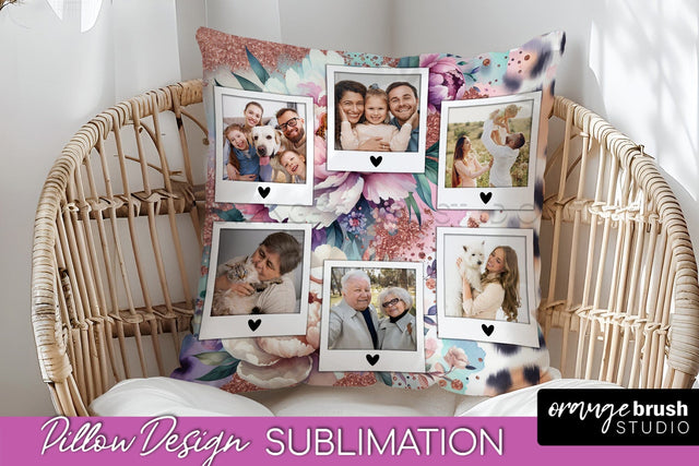 Flowers Photo Frame Pillow Sublimation - Add Your Picture Sublimation OrangeBrushStudio 