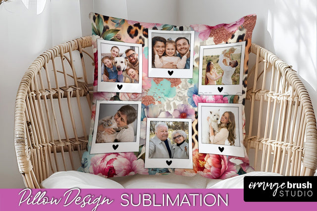 Flowers Photo Frame Pillow Sublimation - Add Your Picture Sublimation OrangeBrushStudio 