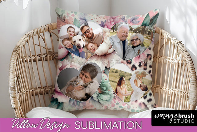 Flowers Photo Frame Pillow Sublimation - Add Your Picture Sublimation OrangeBrushStudio 