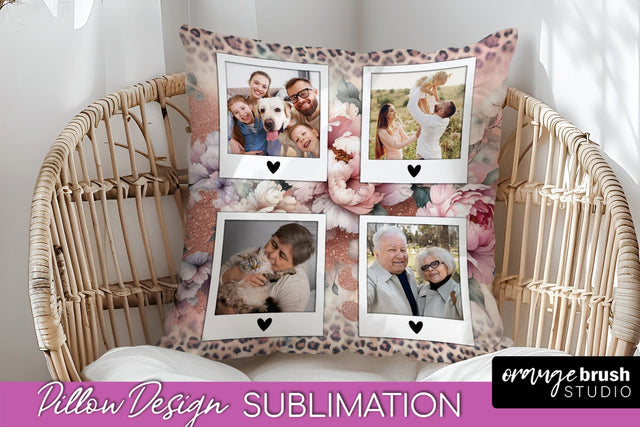 Flowers Photo Frame Pillow Sublimation - Add Your Picture Sublimation OrangeBrushStudio 