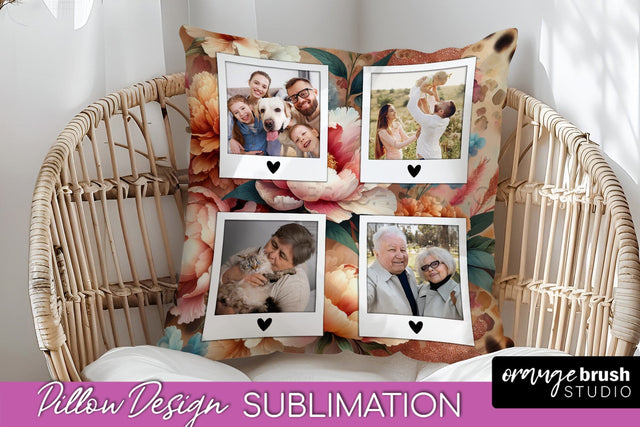 Flowers Photo Frame Pillow Sublimation - Add Your Picture Sublimation OrangeBrushStudio 