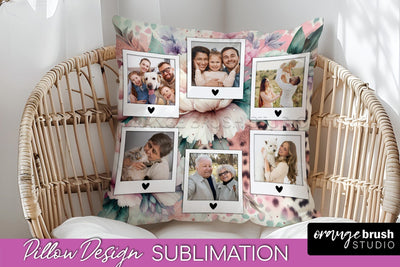 Flowers Photo Frame Pillow Sublimation - Add Your Picture Sublimation OrangeBrushStudio 