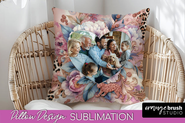 Flowers Photo Frame Pillow Sublimation - Add Your Picture Sublimation OrangeBrushStudio 