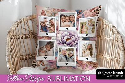 Flowers Photo Frame Pillow Sublimation - Add Your Picture Sublimation OrangeBrushStudio 