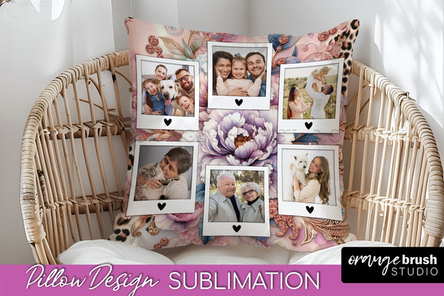 Flowers Photo Frame Pillow Sublimation - Add Your Picture Sublimation OrangeBrushStudio 