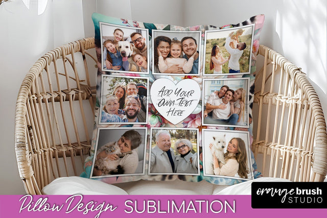Flowers Photo Frame Pillow Sublimation - Add Your Picture Sublimation OrangeBrushStudio 