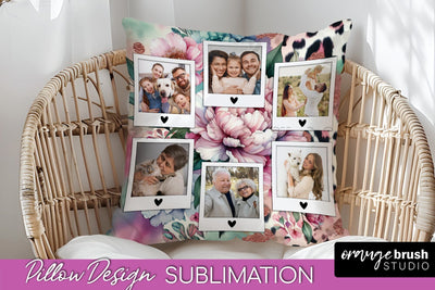 Flowers Photo Frame Pillow Sublimation - Add Your Picture Sublimation OrangeBrushStudio 