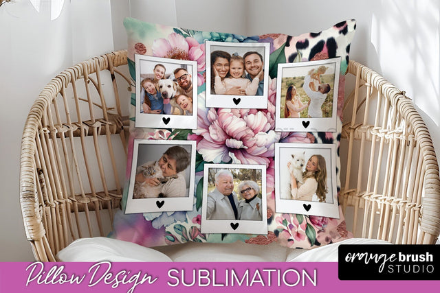 Flowers Photo Frame Pillow Sublimation - Add Your Picture Sublimation OrangeBrushStudio 