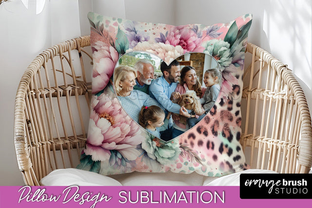 Flowers Photo Frame Pillow Sublimation - Add Your Picture Sublimation OrangeBrushStudio 