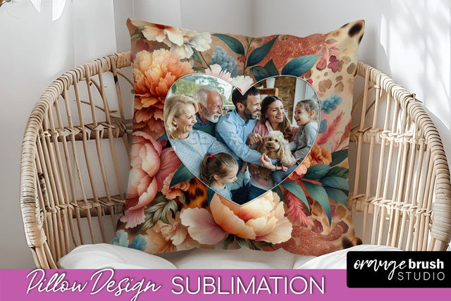 Flowers Photo Frame Pillow Sublimation - Add Your Picture Sublimation OrangeBrushStudio 