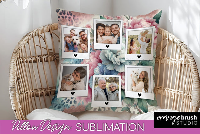 Flowers Photo Frame Pillow Sublimation - Add Your Picture Sublimation OrangeBrushStudio 