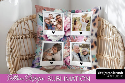 Flowers Photo Frame Pillow Sublimation - Add Your Picture Sublimation OrangeBrushStudio 