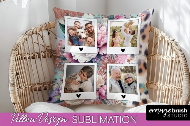 Flowers Photo Frame Pillow Sublimation - Add Your Picture Sublimation OrangeBrushStudio 