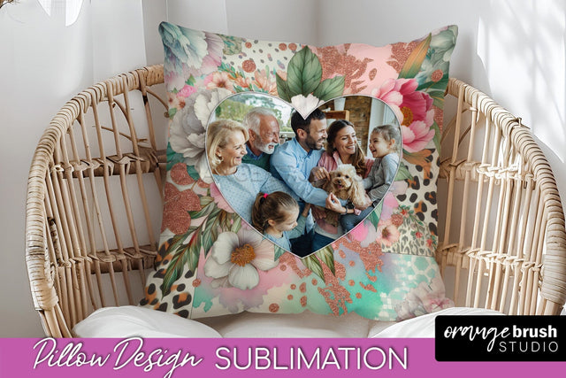 Flowers Photo Frame Pillow Sublimation - Add Your Picture Sublimation OrangeBrushStudio 