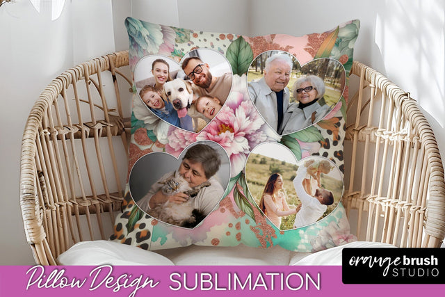 Flowers Photo Frame Pillow Sublimation - Add Your Picture Sublimation OrangeBrushStudio 