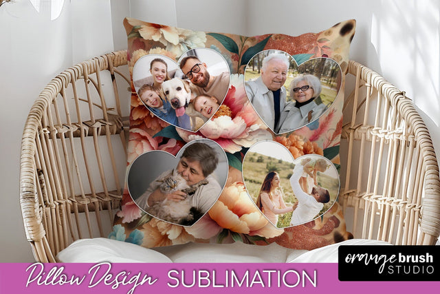 Flowers Photo Frame Pillow Sublimation - Add Your Picture Sublimation OrangeBrushStudio 
