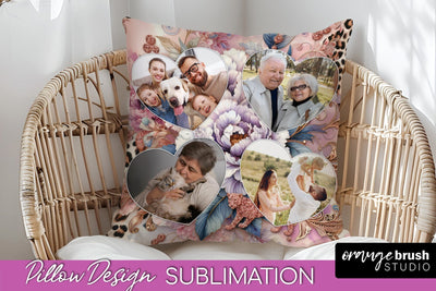 Flowers Photo Frame Pillow Sublimation - Add Your Picture Sublimation OrangeBrushStudio 
