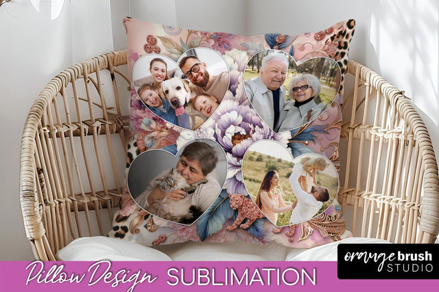 Flowers Photo Frame Pillow Sublimation - Add Your Picture Sublimation OrangeBrushStudio 