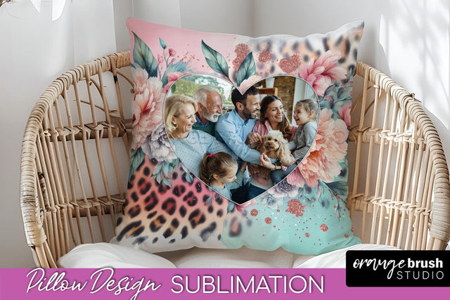 Flowers Photo Frame Pillow Sublimation - Add Your Picture Sublimation OrangeBrushStudio 
