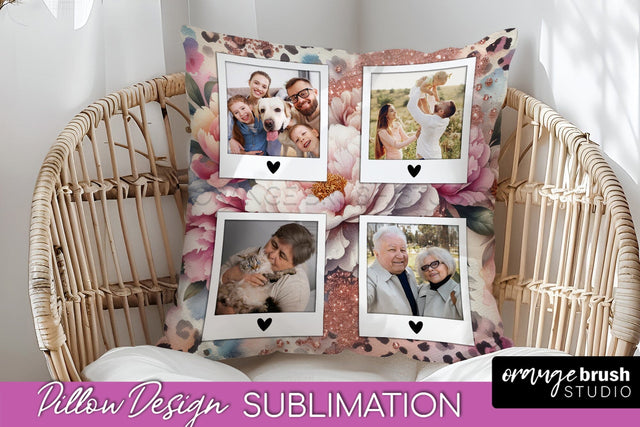 Flowers Photo Frame Pillow Sublimation - Add Your Picture Sublimation OrangeBrushStudio 