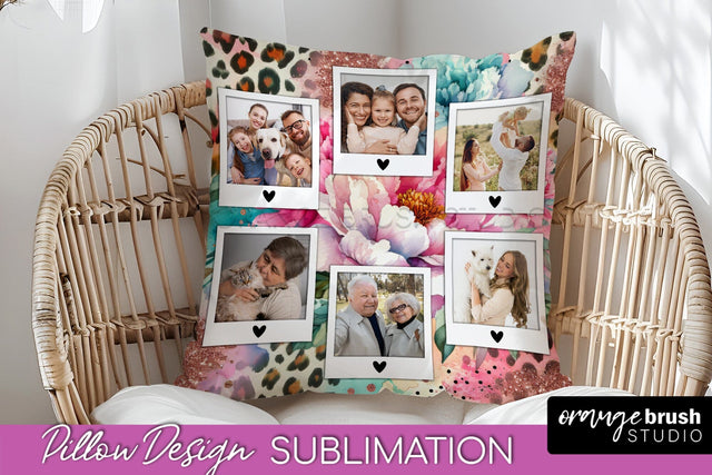 Flowers Photo Frame Pillow Sublimation - Add Your Picture Sublimation OrangeBrushStudio 