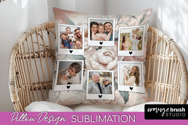 Flowers Photo Frame Pillow Sublimation - Add Your Picture Sublimation OrangeBrushStudio 