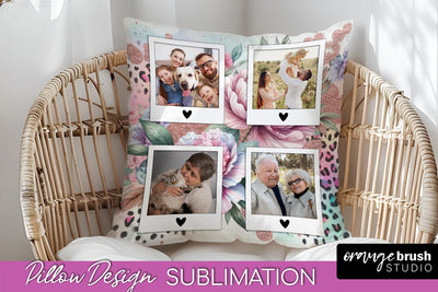 Flowers Photo Frame Pillow Sublimation - Add Your Picture Sublimation OrangeBrushStudio 
