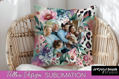 Flowers Photo Frame Pillow Sublimation - Add Your Picture Sublimation OrangeBrushStudio 