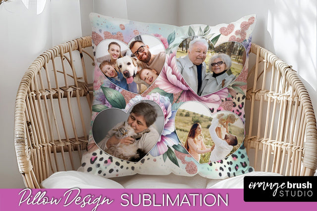 Flowers Photo Frame Pillow Sublimation - Add Your Picture Sublimation OrangeBrushStudio 