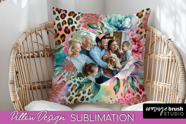 Flowers Photo Frame Pillow Sublimation - Add Your Picture Sublimation OrangeBrushStudio 