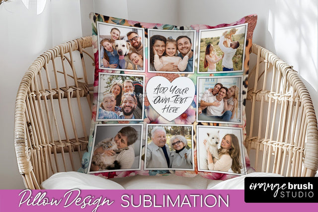 Flowers Photo Frame Pillow Sublimation - Add Your Picture Sublimation OrangeBrushStudio 