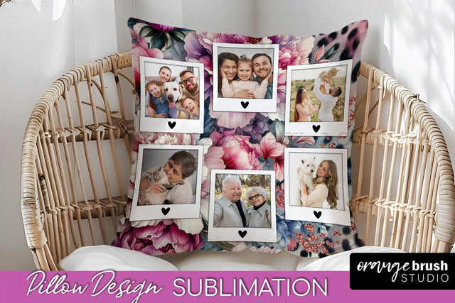 Flowers Photo Frame Pillow Sublimation - Add Your Picture Sublimation OrangeBrushStudio 