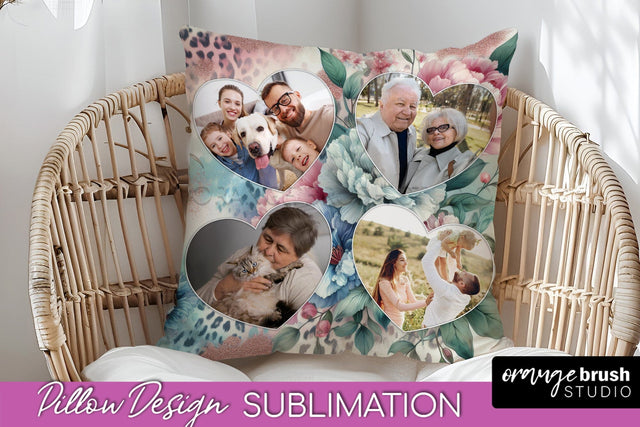 Flowers Photo Frame Pillow Sublimation - Add Your Picture Sublimation OrangeBrushStudio 