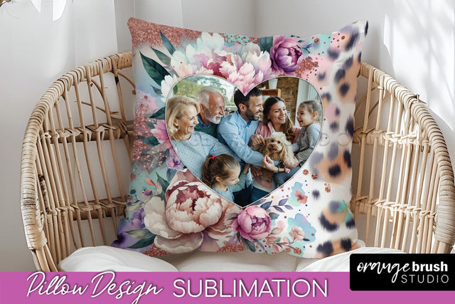 Flowers Photo Frame Pillow Sublimation - Add Your Picture Sublimation OrangeBrushStudio 
