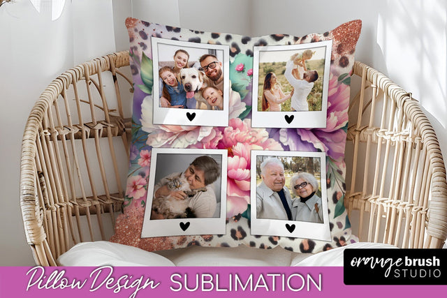 Flowers Photo Frame Pillow Sublimation - Add Your Picture Sublimation OrangeBrushStudio 